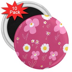 Daisy Flowers Pink White Yellow Dusty Pink 3  Magnets (10 Pack)  by Mazipoodles