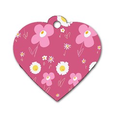 Daisy Flowers Pink White Yellow Dusty Pink Dog Tag Heart (two Sides) by Mazipoodles