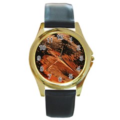 Painting Wallpaper Round Gold Metal Watch