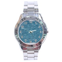 White And Blue Brick Wall Stainless Steel Analogue Watch by artworkshop