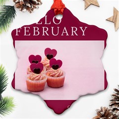 Hello February Text And Cupcakes Snowflake Ornament (two Sides)