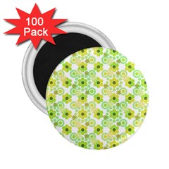 Bitesize Flowers Pearls And Donuts Yellow Green Check White 2 25  Magnets (100 Pack)  by Mazipoodles