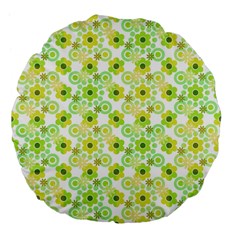 Bitesize Flowers Pearls And Donuts Yellow Green Check White Large 18  Premium Flano Round Cushions