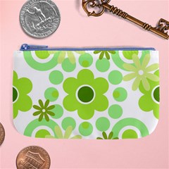 Flowers Pearls And Donuts Green Spearmint Green White Large Coin Purse by Mazipoodles