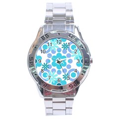 Flowers Pearls And Donuts Pastel Teal Periwinkle Teal White  Stainless Steel Analogue Watch by Mazipoodles