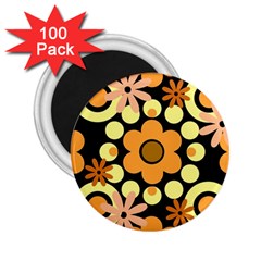 Flowers Pearls And Donuts Peach Yellow Orange Black 2 25  Magnets (100 Pack)  by Mazipoodles