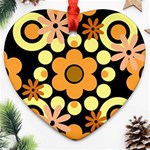 Flowers Pearls And Donuts Peach Yellow Orange Black Heart Ornament (Two Sides) Front