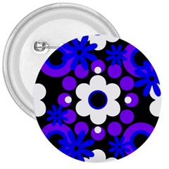 Flowers Pearls And Donuts Blue Purple White Black  3  Buttons by Mazipoodles