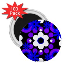 Flowers Pearls And Donuts Blue Purple White Black  2 25  Magnets (100 Pack)  by Mazipoodles