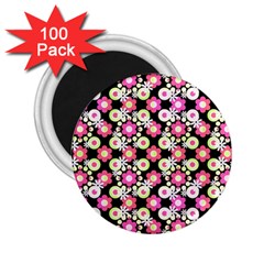 Bitesize Flowers Pearls And Donuts Strawberry Lemon Lime Sherbet Black 2 25  Magnets (100 Pack)  by Mazipoodles