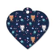 Cute-astronaut-cat-with-star-galaxy-elements-seamless-pattern Dog Tag Heart (two Sides) by Vaneshart