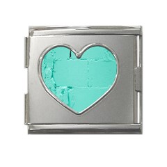 Teal Brick Texture Mega Link Heart Italian Charm (18mm) by artworkshop