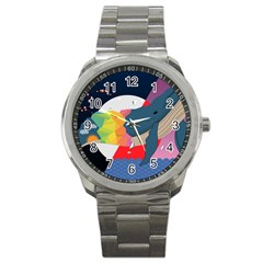 Whale Moon Ocean Digital Art Sport Metal Watch