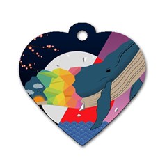 Whale Moon Ocean Digital Art Dog Tag Heart (one Side)