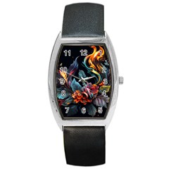 Flowers Flame Abstract Floral Barrel Style Metal Watch