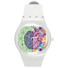 Brain Heart Balance Emotion Art Round Plastic Sport Watch (m)