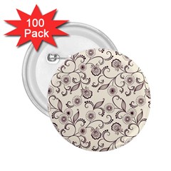 White And Brown Floral Wallpaper Flowers Background Pattern 2 25  Buttons (100 Pack) 