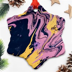 Pink Black And Yellow Abstract Painting Snowflake Ornament (two Sides)