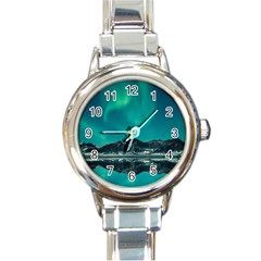 Blue And Green Sky And Mountain Round Italian Charm Watch by Jancukart