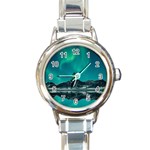 Blue And Green Sky And Mountain Round Italian Charm Watch Front