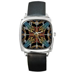 Abstract, Pattern Arabesque Design Tile Decoration Seamless Square Metal Watch