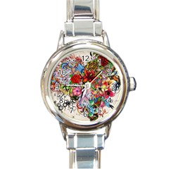 Romantic Cotton Pattern Wallpaper Texture Design Art Round Italian Charm Watch