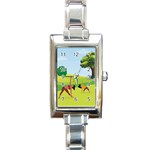 Mother And Daughter Yoga Art Celebrating Motherhood And Bond Between Mom And Daughter. Rectangle Italian Charm Watch Front