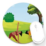 Mother And Daughter Yoga Art Celebrating Motherhood And Bond Between Mom And Daughter. Round Mousepad Front