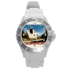  Us Ventag Eagles Travel Poster Graphic Style Redbleuwhite  Round Plastic Sport Watch (l) by steakspro94