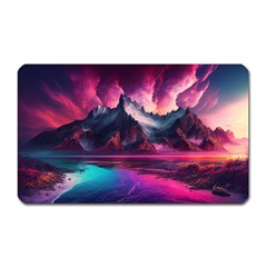 Ai Generated Mountain Ocean Lava Fire Sky Sea Magnet (rectangular) by Pakemis