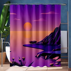 Sunset Sea Ocean Purple Pink Flowers Stone Shower Curtain 60  X 72  (medium) 