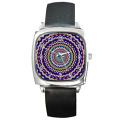 Kaleidoscope Geometric Circles Mandala Pattern Square Metal Watch