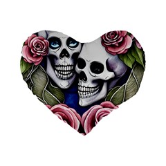 Skulls And Flowers Standard 16  Premium Heart Shape Cushions by GardenOfOphir