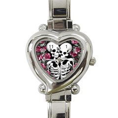 Black And White Rose Sugar Skull Heart Italian Charm Watch by GardenOfOphir