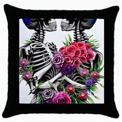 Gothic Floral Skeletons Throw Pillow Case (black) by GardenOfOphir