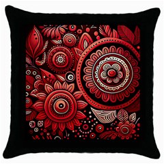 Bohemian Vibes In Vibrant Red Throw Pillow Case (black) by HWDesign