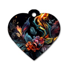 Flowers Flame Abstract Floral Dog Tag Heart (one Side) by Ravend