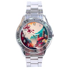 Asia Japan Pagoda Colorful Vintage Stainless Steel Analogue Watch by Ravend