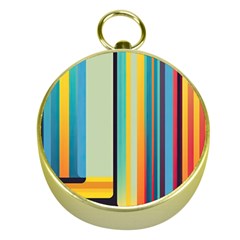 Colorful Rainbow Striped Pattern Gold Compasses by Uceng