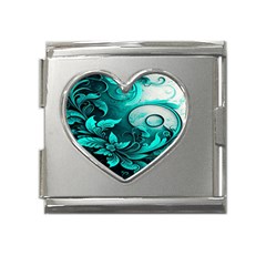 Turquoise Flower Background Mega Link Heart Italian Charm (18mm) by artworkshop