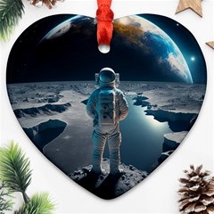 Ai Generated Space Astronaut Universe Moon Earth Heart Ornament (two Sides) by Ravend