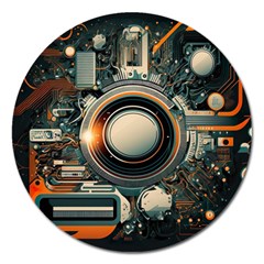 Illustrations Technology Robot Internet Processor Magnet 5  (round) by Ravend