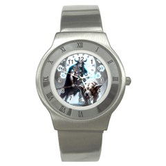 Ai Generated Viking God Fantasy Dog Norse Man Stainless Steel Watch by danenraven