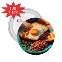 Ai Generated Breakfast Egg Beans Toast Plate 2 25  Buttons (100 Pack)  by danenraven