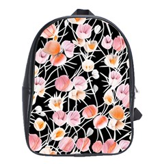 Boho Black Pink Flowers Watercolor Vi School Bag (large) by GardenOfOphir