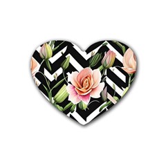 Black Chevron Peach Lilies Rubber Heart Coaster (4 Pack) by GardenOfOphir