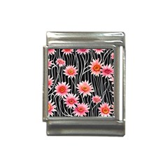 Botanical Black Pink Flowers Pattern Italian Charm (13mm) by GardenOfOphir