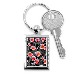 Botanical Black Pink Flowers Pattern Key Chain (rectangle) by GardenOfOphir