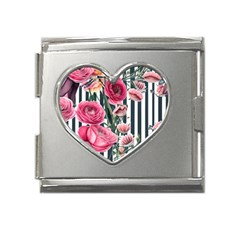 Flora Watercolor Botanical Flowers Mega Link Heart Italian Charm (18mm) by GardenOfOphir