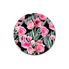 Expressive Watercolor Flowers Botanical Foliage Magnet 3  (round) by GardenOfOphir